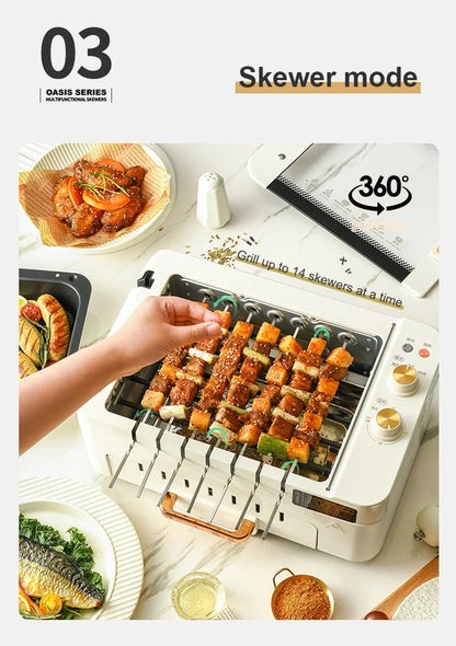 2 layers Electric Skewer Barbecue grill Automatic rotating Lamb Kebabs grill Indoor Smokeless BBQ machine Non-stick frying pan