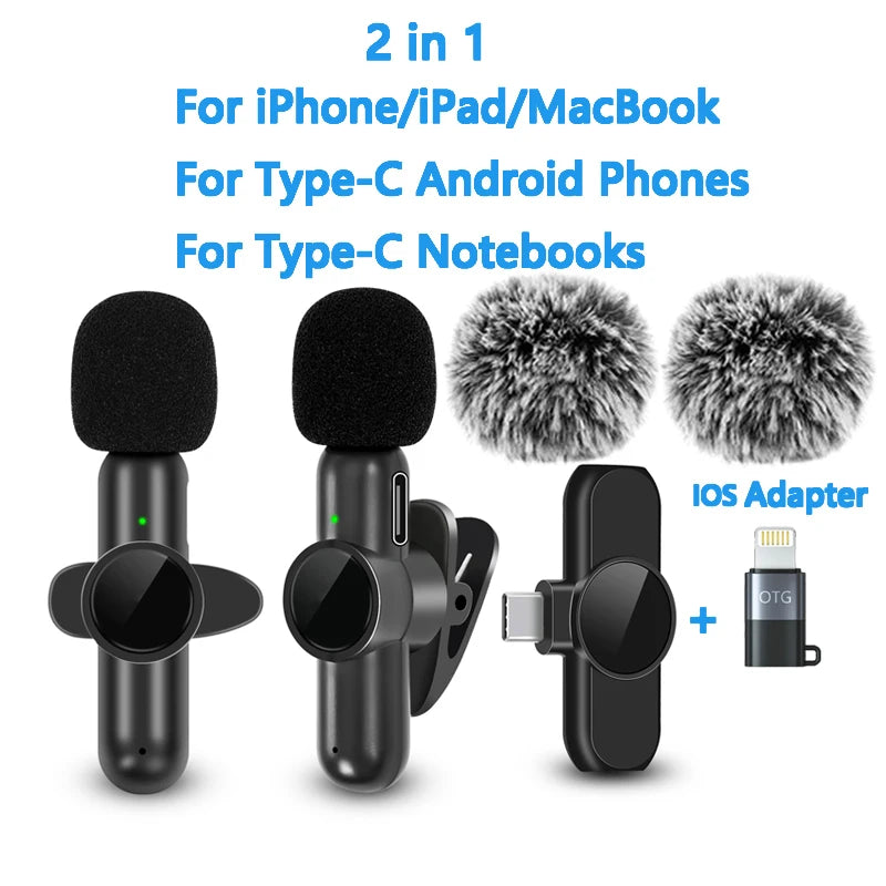 .4G Wireless Lavalier Microfono Cancellazione del rumore Registrazione audio video per IPhone/iPad/Android/Xiaomi/Samsung Live Game Mic