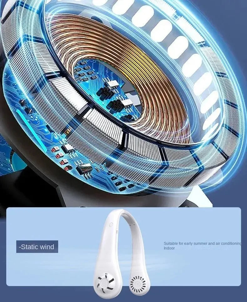 Ventilatore portatile da appendere al collo raffreddato ad aria per mini casa estiva, per sport all'aria aperta, corsa, viaggi senza lame, cinturino da collo USB indossabile