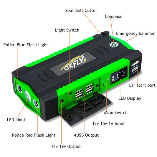 GKFLY 3000A Car Jump Starter Power Bank 18000mAh Car Booster Auto Emergency Starting Device Jump Start for Petrol Diesel
