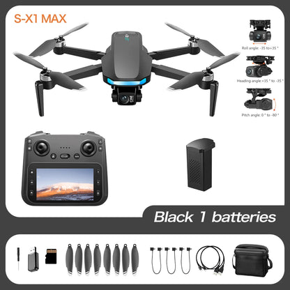 S-X1 Nuovo drone con schermo a 3 assi anti-shake Gimbal 4K Aerial Brushless Drones RC Quadcopter 5G GPS 8K HD Telecamere EIS Mini Dron