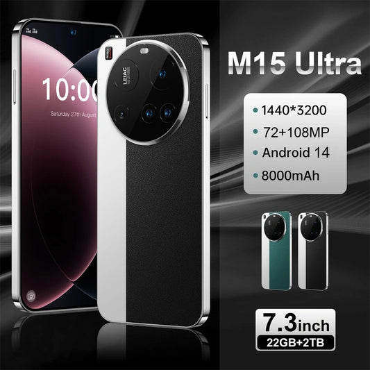NEW M15 Ultra Original Mobile Phones 7.3inch Smartphone 4G 5G Dual SIM Cellphone Android Global Version 8000mAh GPS Cell Phone