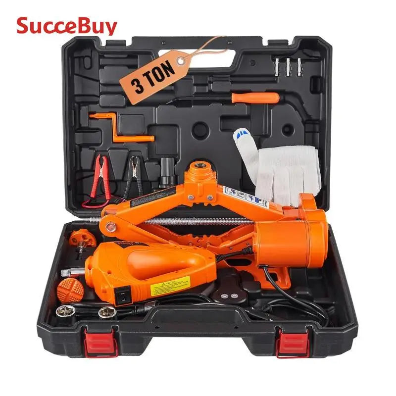Jack per auto elettrica SucceBuy da 3 tonnellate con chiave a percussione elettrica, sollevamento portatile da 12 V per SUV e cambio pneumatici per camion