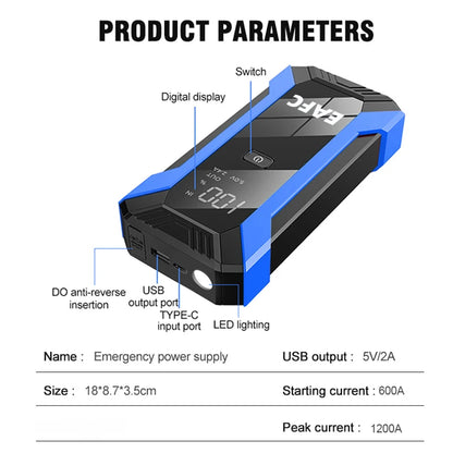 Avviatore di emergenza per auto 2000A/1200A/600A, dispositivo di avviamento di emergenza portatile Power Bank Booster per benzina e diesel