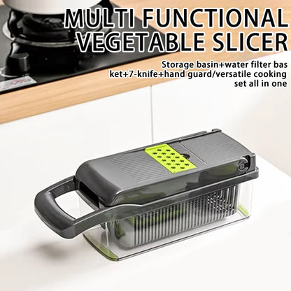 Tritaverdure multifunzionale 14 in 1, tritacipolle, manico, griglia per alimenti, tritatutto, affettaverdure da cucina, taglio a cubetti