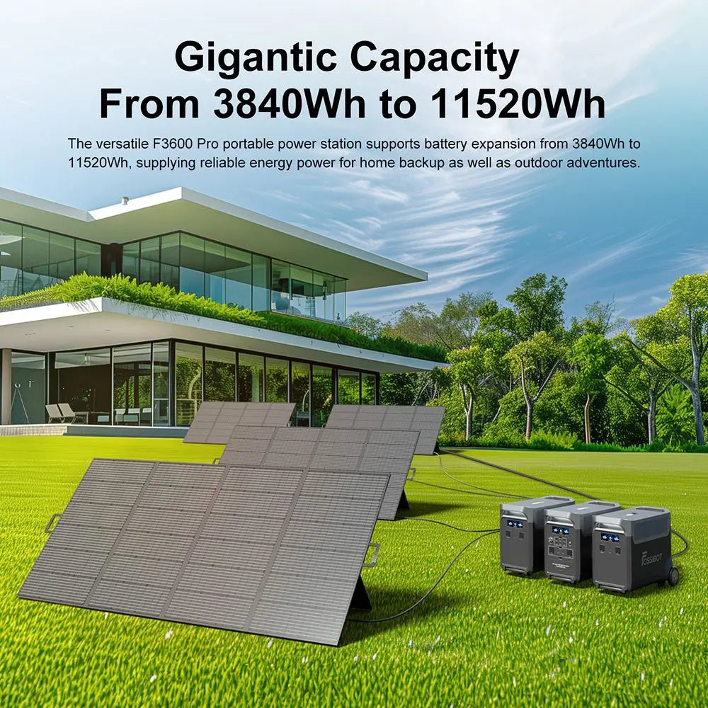 FOSSiBOT F3600 Pro Centrale Elettrica Portatile, Batteria LiFePO4 da 3840Wh, Espandibile Fino a 11,52kwh, Uscita CA 3600 W, Ingresso Solare da 2000W, Power Station per Domestico, Campeggio, Viaggio
