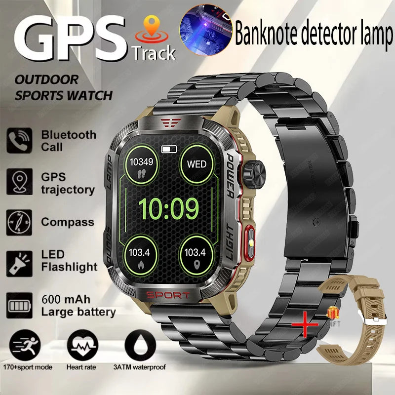 Nuovo per Huawei Xiaomi Militare GPS Smart Watch Uomini Torcia elettrica Bussola impermeabile all'aperto Sport Tracker Bluetooth Chiamata Smartwatch