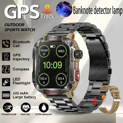 Nuovo per Huawei Xiaomi Militare GPS Smart Watch Uomini Torcia elettrica Bussola impermeabile all'aperto Sport Tracker Bluetooth Chiamata Smartwatch