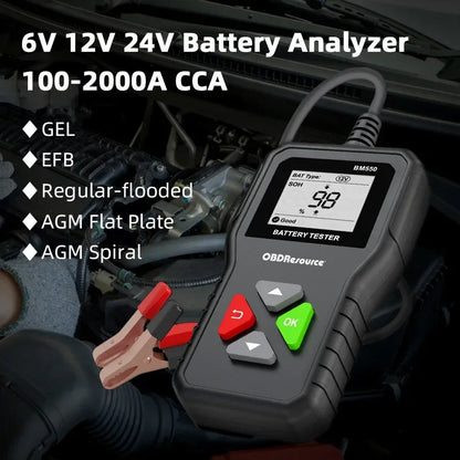 Tester per batterie 24V 6V 12V BM550 100-2000 Analizzatore di test CCA Strumento diagnostico Rilevatore Accessori per auto Moto Rimorchio per camion