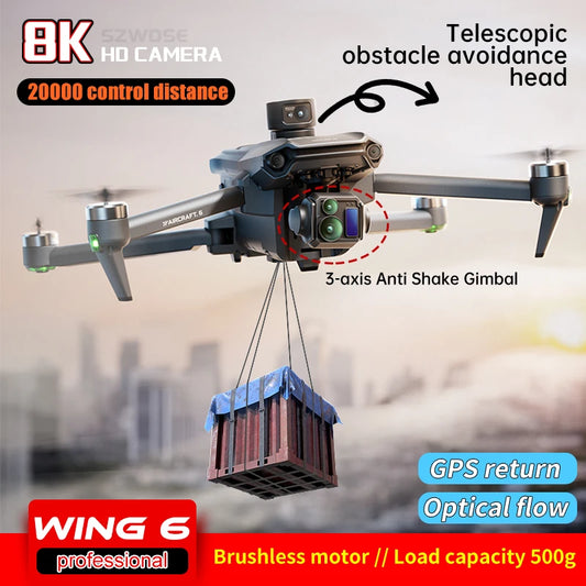 Ala 6 professionale di pesca Airdrop Drone 8K HD Camera 3-Axis Gimbal 20KM Brushless GPS Quadcopter Avoidance Ostacolo RC Dron