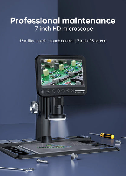 1600X Microscopio digitale 12MP Microscopi video elettronici 7 pollici IPS schermo microscopio di saldatura con 28 LED con Windows/ Mac