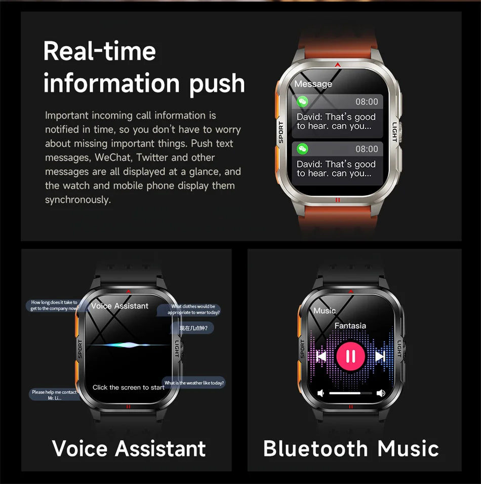 Nuovo per Xiaomi Military Smart Watch Men 3ATM impermeabile all'aperto Sport Fitness Tracker Monitor di salute Bluetooth Chiamata Smart Watch