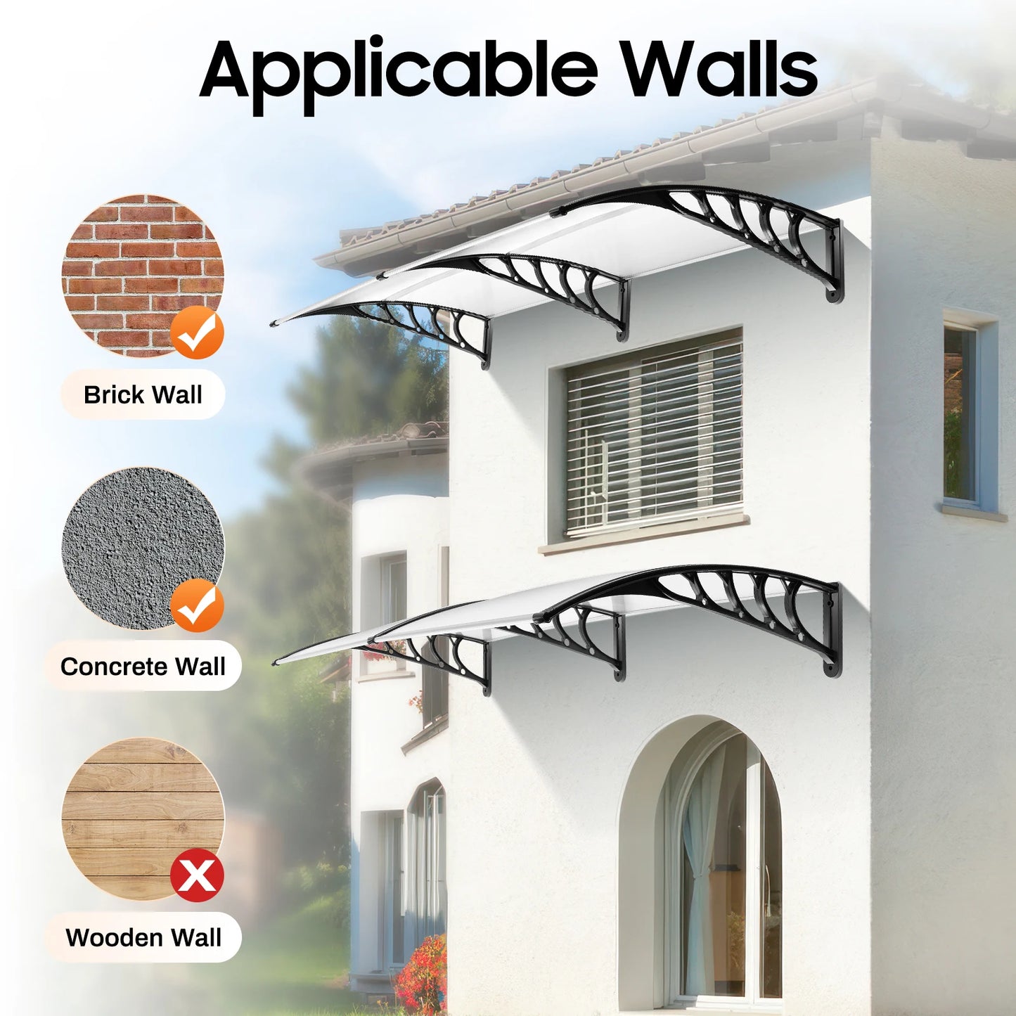 -22~356°F PC PP Window Awning Front Door Canopy 200CM UV Transparent Roof Window Awning Cover Window Awning For Outdoor Balcony