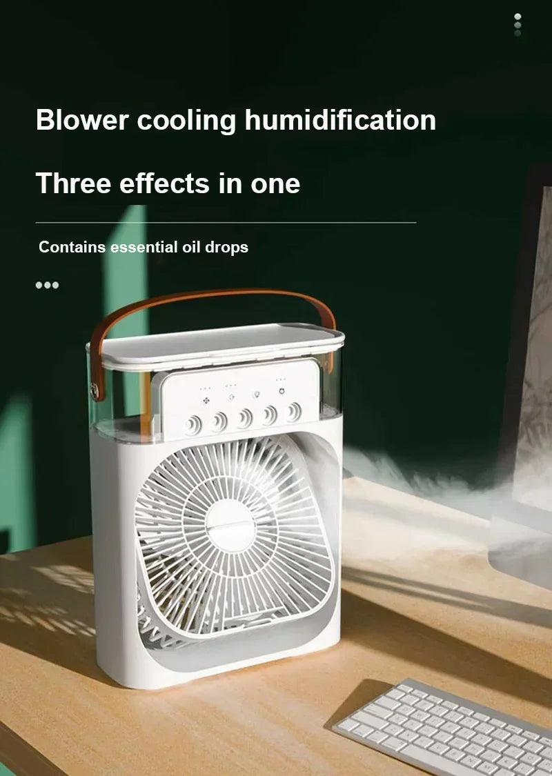 NUOVO Umidificatore portatile Ventilatore Condizionatori d'aria USB Ventilatore elettrico LED notte luce acqua nebbia divertimento 3 in 1 Umidificatore del dispositivo di raffreddamento dell'aria