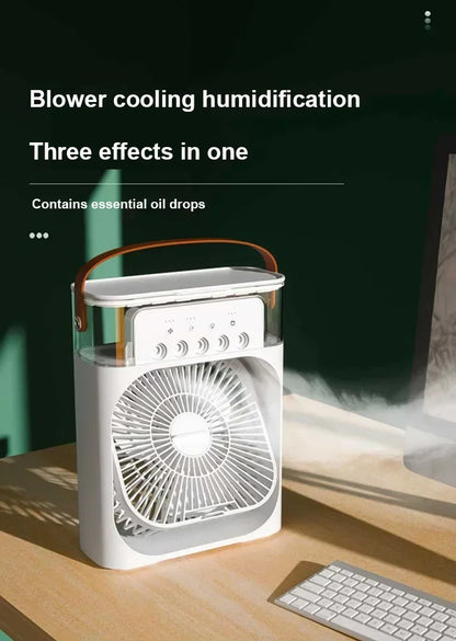 NUOVO Umidificatore portatile Ventilatore Condizionatori d'aria USB Ventilatore elettrico LED notte luce acqua nebbia divertimento 3 in 1 Umidificatore del dispositivo di raffreddamento dell'aria