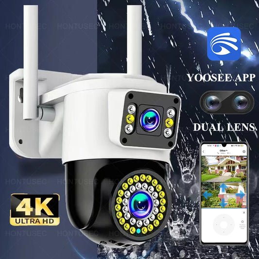 Yoosee 4K 8MP doppia lente doppio schermo a colori visione notturna rilevazione del movimento audio bidirezionale all'aperto impermeabile wifi telecamera di sicurezza