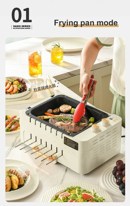 2 layers Electric Skewer Barbecue grill Automatic rotating Lamb Kebabs grill Indoor Smokeless BBQ machine Non-stick frying pan