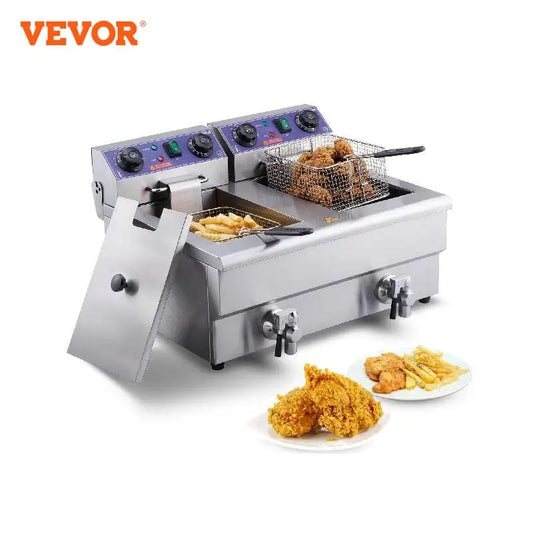 VEVOR  Commercial Electric Deep Fryer w/Dual Tanks 12L 3000W  Stainless Steel Countertop Fryer for Fried Chicken French Fries