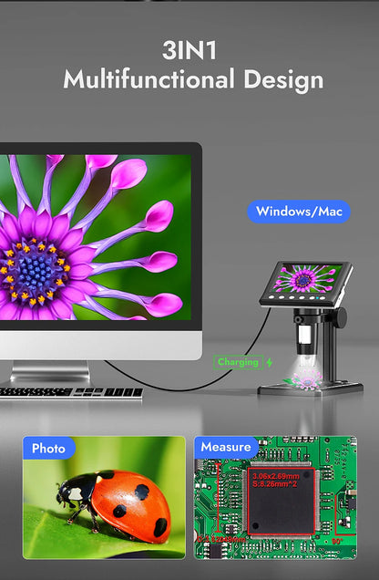 RIEVBCAU DM7 4.3' Microscopio digitale 1000X Coin Microscope 1080P Video Microscope per la saldatura degli adulti con 8 LED Dropshipping