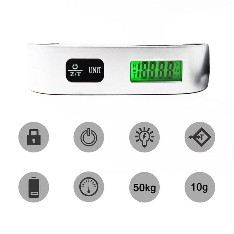 BILANCIA Scala portatile Display LCD digitale 110lb/ 50kg bagaglio elettronico appeso valigia viaggio pesi bagagli strumenti di equilibrio di peso