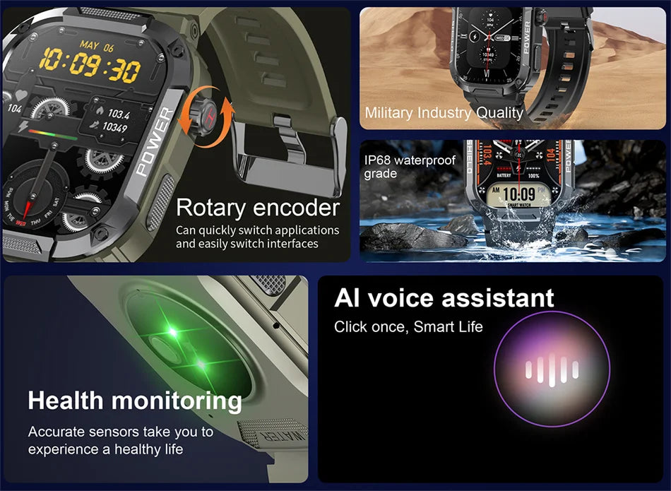 Nuovo per Huawei Xiaomi Military Smart Watch Monitor di salute degli uomini impermeabile all'aperto Sport Tracker Bluetooth Call Smartwatch 2025