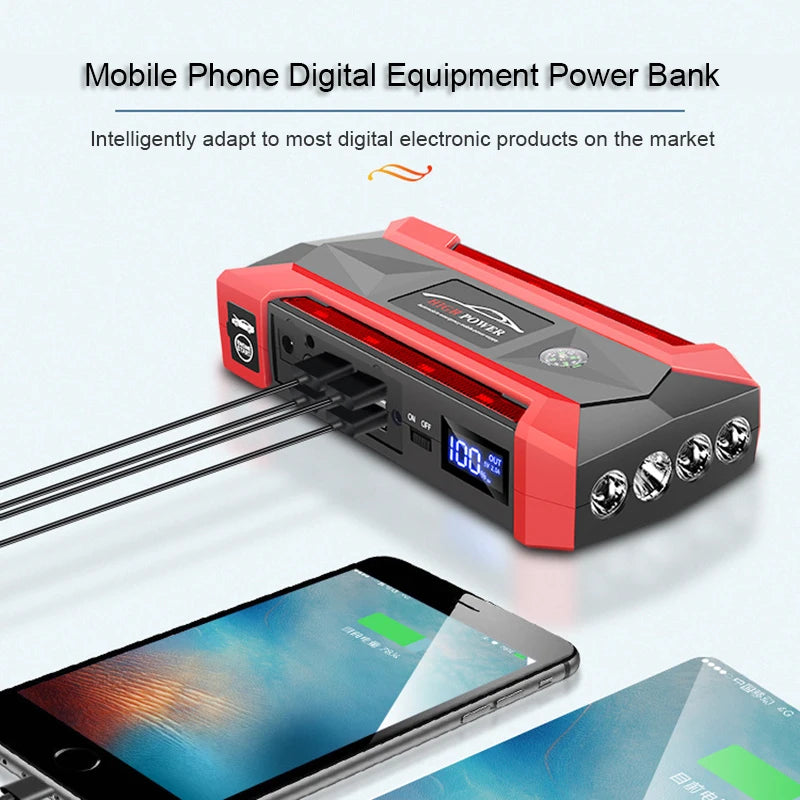Car Battery Starter 30000mAh Caricatore portatile Auto Jump Starter 12V Benzina Diesel Car Emergency Booster Start Alimentazione