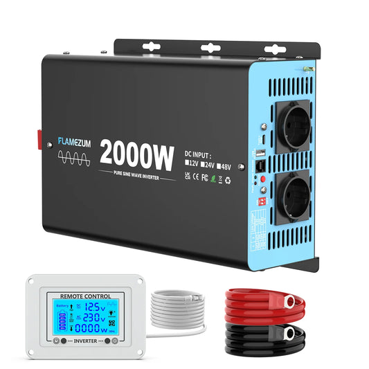 Convertitore voltmetro per auto LCD con presa UE da 2000 W, potenza continua, onda sinusoidale pura, potenza di picco, 4000 W CC 12 V a CA 230 V 50 Hz