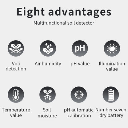 6 in 1 Soil Detector Soil Tester pH Temperature Humidity Sunlight Air Moisture Nutrient Fertility Meter Gardening Tool