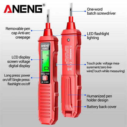 ANENG VD807 Una parola di induzione portatile 50/ 60Hz Smart Tester penna elettrica NCV sensore AC 12-300V senza contatto filo rivelatore strumenti