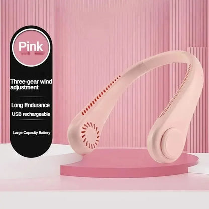 Hanging Neck Fan Convenient Small Fan Can Be Freely Adjusted Mini Small USB Charging Leafless Large Wind Hanging Neck Outdoors