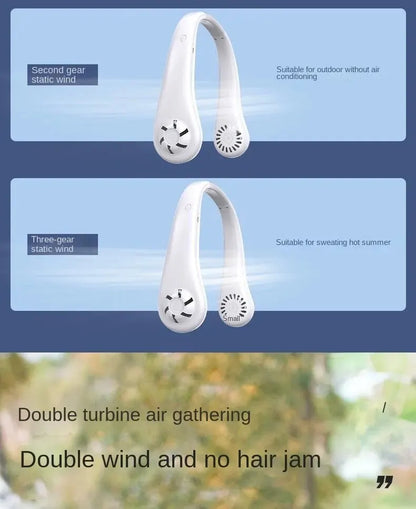 Ventilatore portatile da appendere al collo raffreddato ad aria per mini casa estiva, per sport all'aria aperta, corsa, viaggi senza lame, cinturino da collo USB indossabile