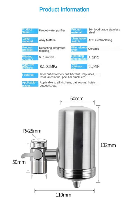 Purificatore per rubinetto dell'acqua potabile da 0,1 μm a 7 strati, filtro per rubinetto ecologico, cartuccia in acciaio inossidabile, carbone attivo ceramico KDF, casa e cucina