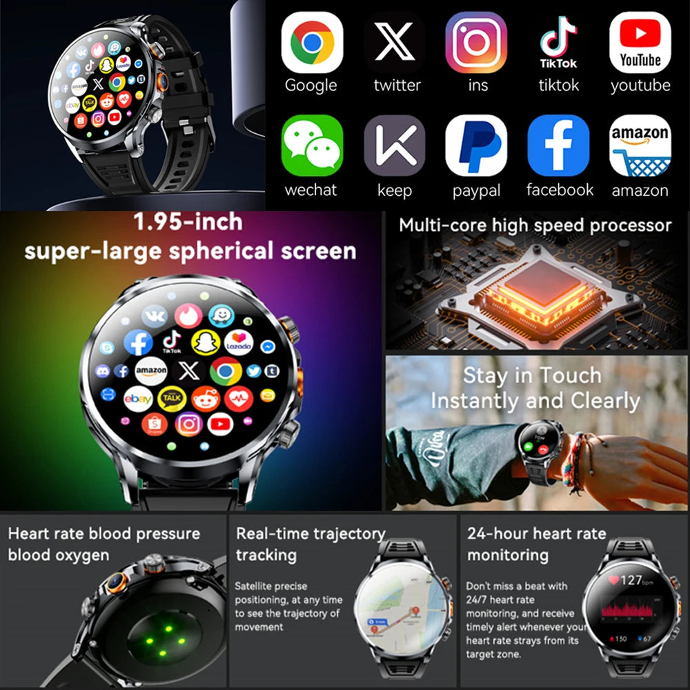 5G/4G Full Network Smart Watch 680*680 HD AMOLED 1100mah Video Call 500W Camera 8GB+128GB RAM GPS NFC WIFI Google APP Smartwatch