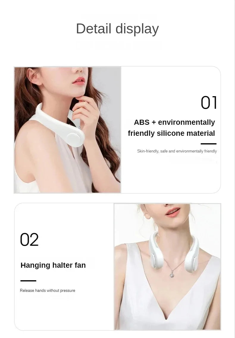 Hanging Neck Fan Convenient Small Fan Can Be Freely Adjusted Mini Small USB Charging Leafless Large Wind Hanging Neck Outdoors