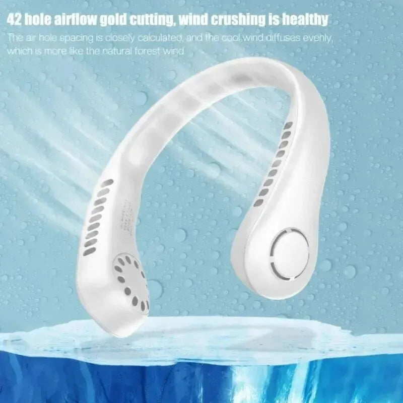 Ventilatore portatile da appendere al collo raffreddato ad aria per mini casa estiva, per sport all'aria aperta, corsa, viaggi senza lame, cinturino da collo USB indossabile