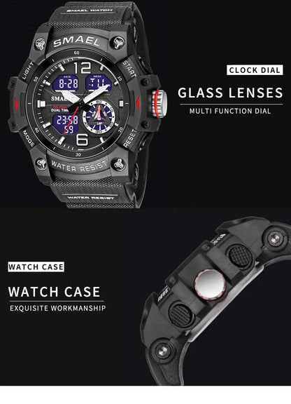 SMAEL  Sport Watch Orologio da polso militare per gli uomini Allarme cronometro LED digitale luce posteriore Dual Time Display impermeabile Watch Men 8007