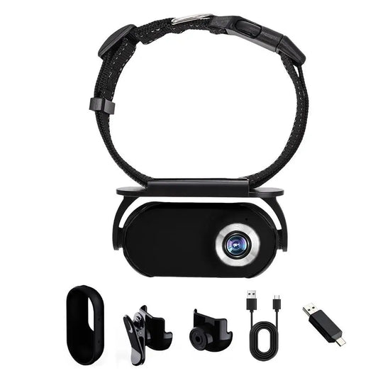 Telecamera a collare per animali domestici, per telecamere e monitor per animali domestici, rotazione di 360 gradi, mini telecamera tascabile portatile da esterno grandangolare da 120 gradi