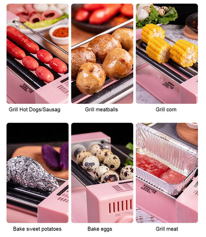 Macchina elettrica per salsicce multifunzione americana Hot Dog Kebab Roller Teppanyaki Barbecue Grill Steak DIY Hamburger Forno di cottura