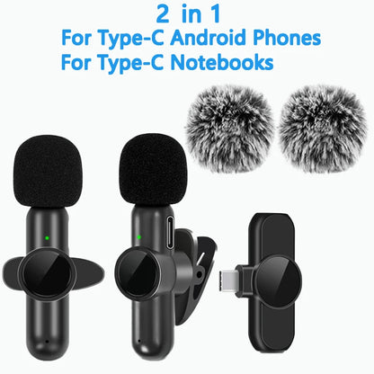 .4G Wireless Lavalier Microfono Cancellazione del rumore Registrazione audio video per IPhone/iPad/Android/Xiaomi/Samsung Live Game Mic