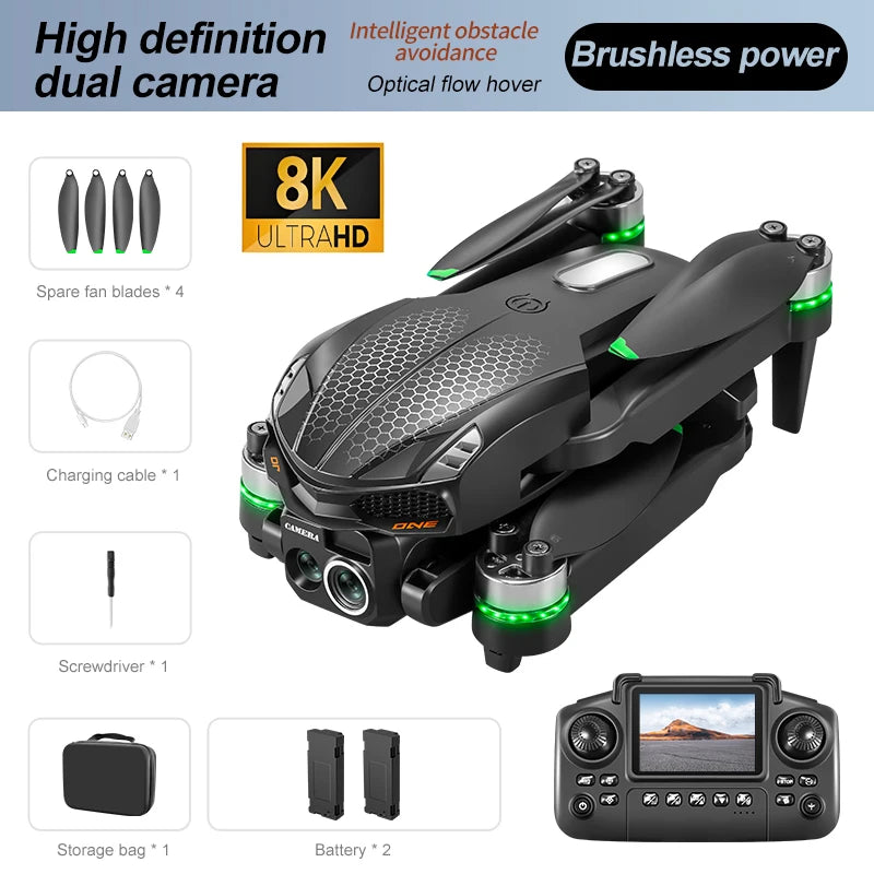 Drone S168 controllato da schermo, flusso luminoso brushless EEC 8K ad alta definizione, evitamento ostacoli su quattro lati, elicottero leggero FPV
