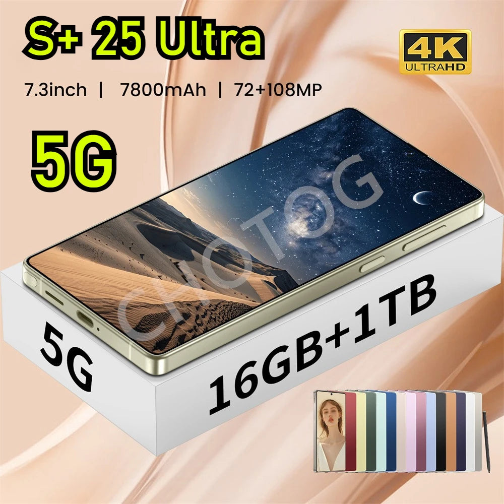 16 GB-ED 1 TERA Nuovo S + 25 Ultra Smartphone 2025 Originale 7.3HD Telefono cellulare Snapdragon 8 Gen3 Android 14 telefoni cellulari 4G 5G Dual SIM