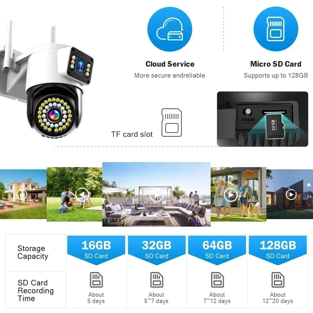Yoosee 4K 8MP doppia lente doppio schermo a colori visione notturna rilevazione del movimento audio bidirezionale all'aperto impermeabile wifi telecamera di sicurezza