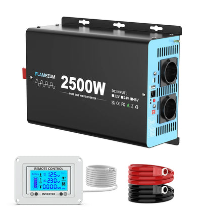 Convertitore voltmetro per auto LCD con presa UE da 2000 W, potenza continua, onda sinusoidale pura, potenza di picco, 4000 W CC 12 V a CA 230 V 50 Hz