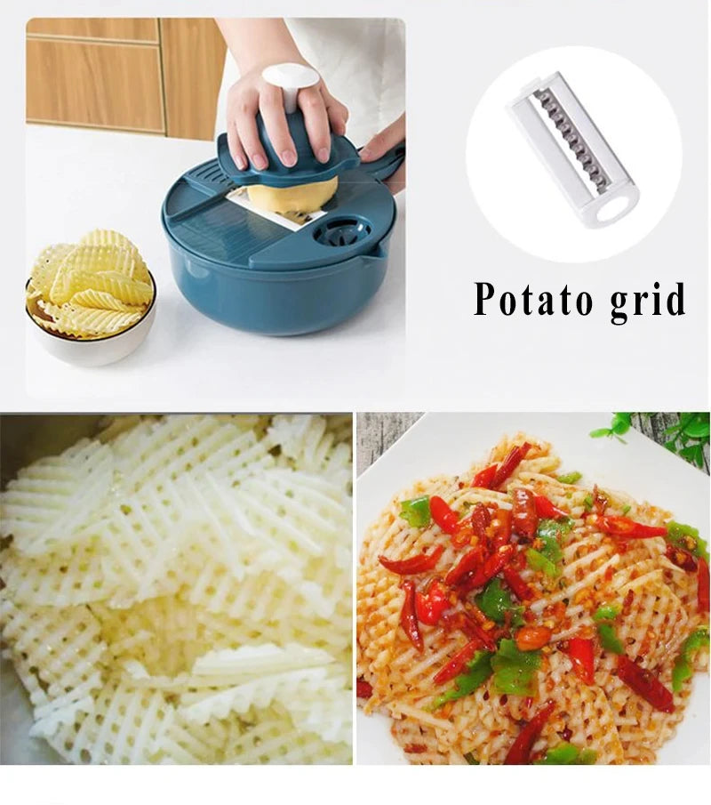 Taglierina per verdure 9 in 1, multifunzionale, tagliapatate a pezzetti, affettatrice, grattugia, utensili da cucina, accessori, utensili