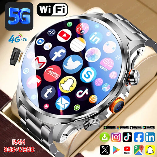 5G/4G Full Network Smart Watch 680*680 HD AMOLED 1100mah Video Call 500W Camera 8GB+128GB RAM GPS NFC WIFI Google APP Smartwatch