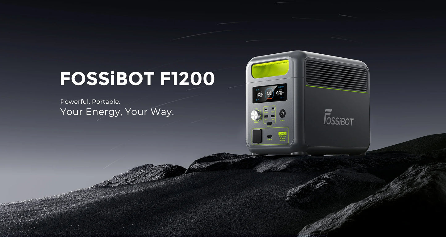 Centrale elettrica portatile leggera Fossibot F1200, batteria LiFePO4 da 1024 Wh, generatore solare da 1200 W, backup domestico, campeggio all'aperto, alimentazione mobile