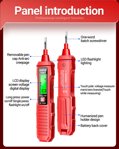 ANENG VD807 Una parola di induzione portatile 50/ 60Hz Smart Tester penna elettrica NCV sensore AC 12-300V senza contatto filo rivelatore strumenti