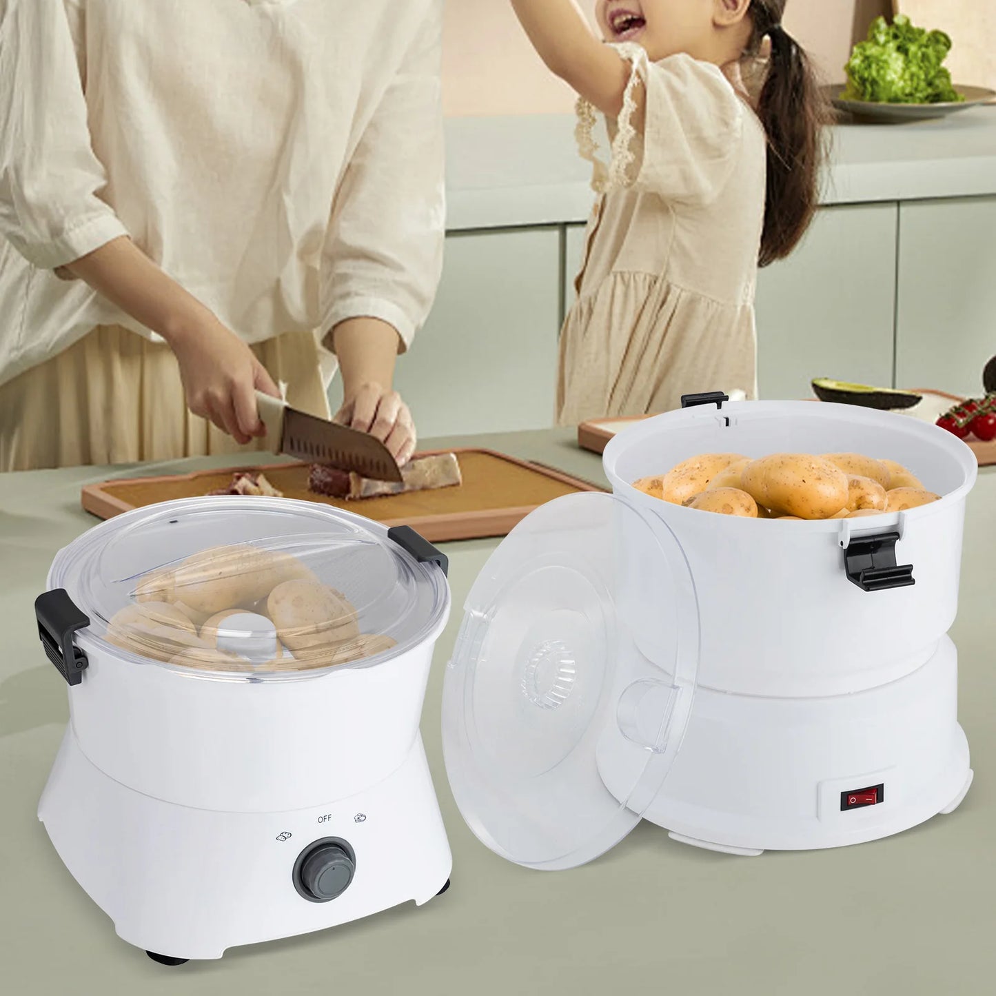 Potato Peeler Electric, Large Capacity Peeler with Stainless Steel Blades for Kitchens Restaurant Fast Food Shops