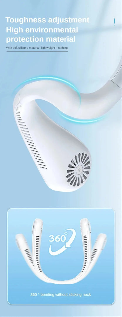 Hanging Neck Fan Convenient Small Fan Can Be Freely Adjusted Mini Small USB Charging Leafless Large Wind Hanging Neck Outdoors