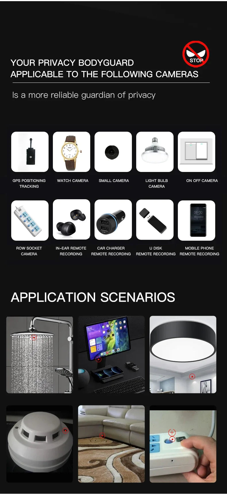 Hidden Camera Detector Anti Spy Gadget Professional Hunter Wireless Signal Car GPS Infrared Search Wiretapping Bug Mini Devices